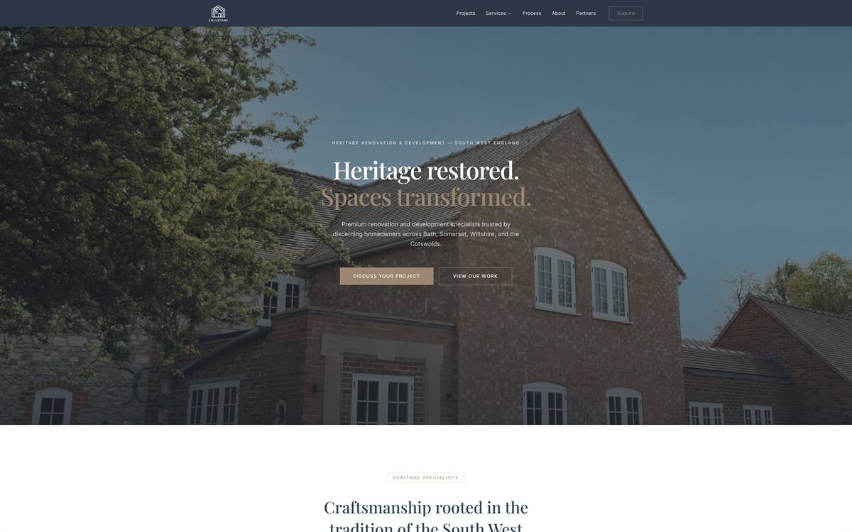 Collstone Projects website — home page