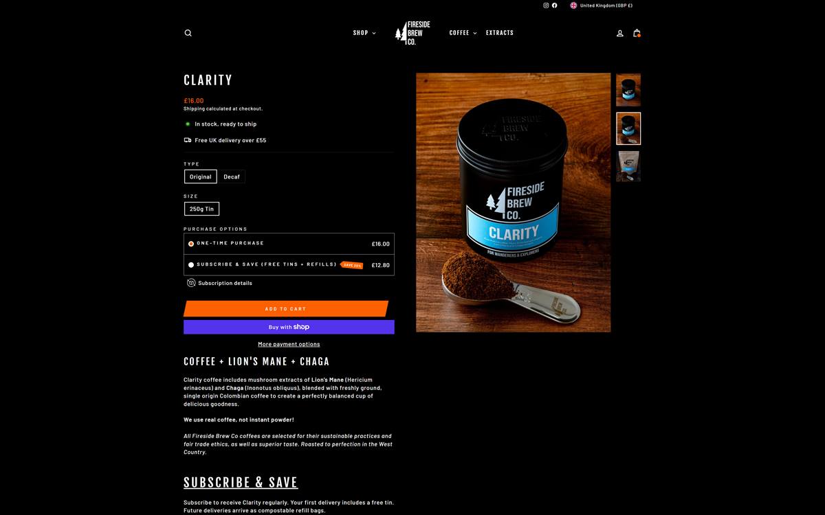 Fireside Brew Co store — home page